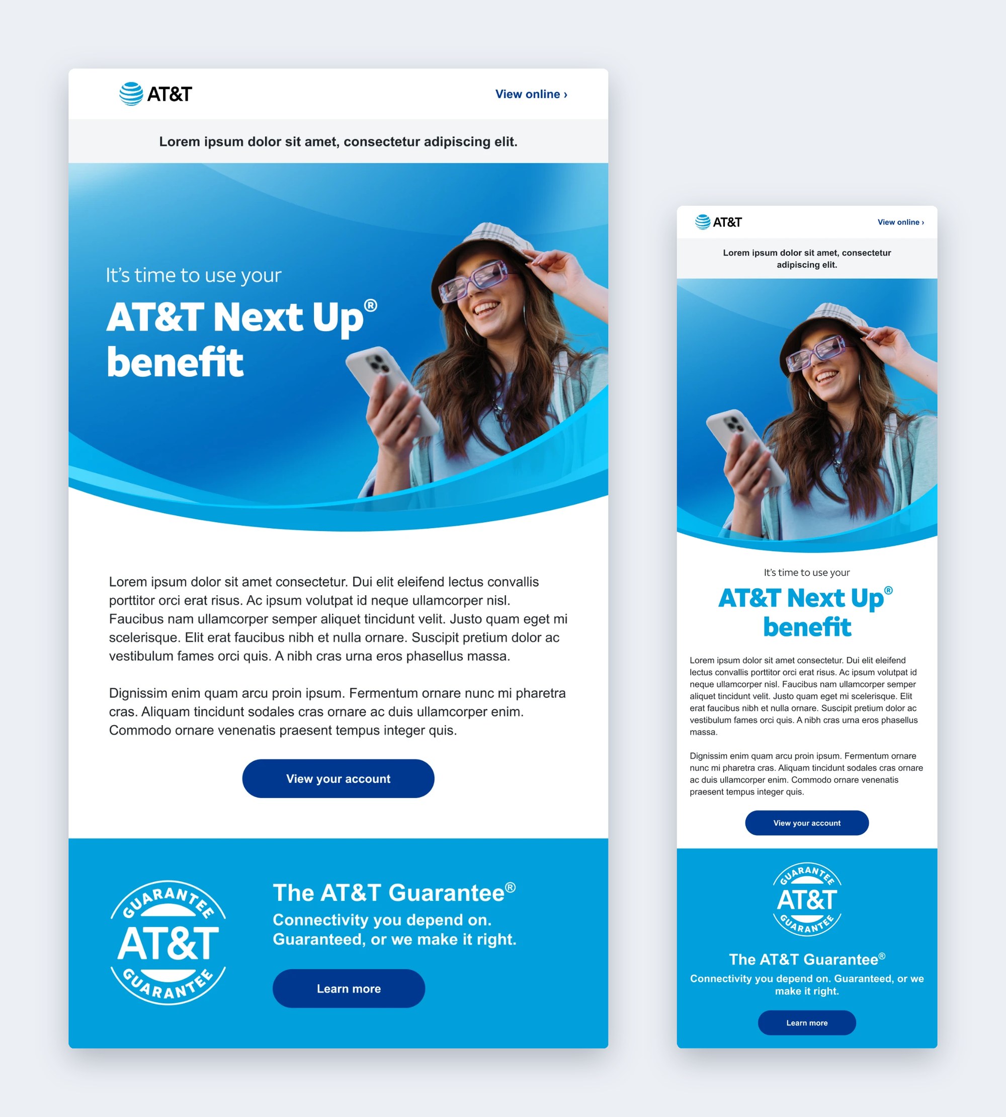 Consumer theme: AT&T Next Up email, desktop and mobile