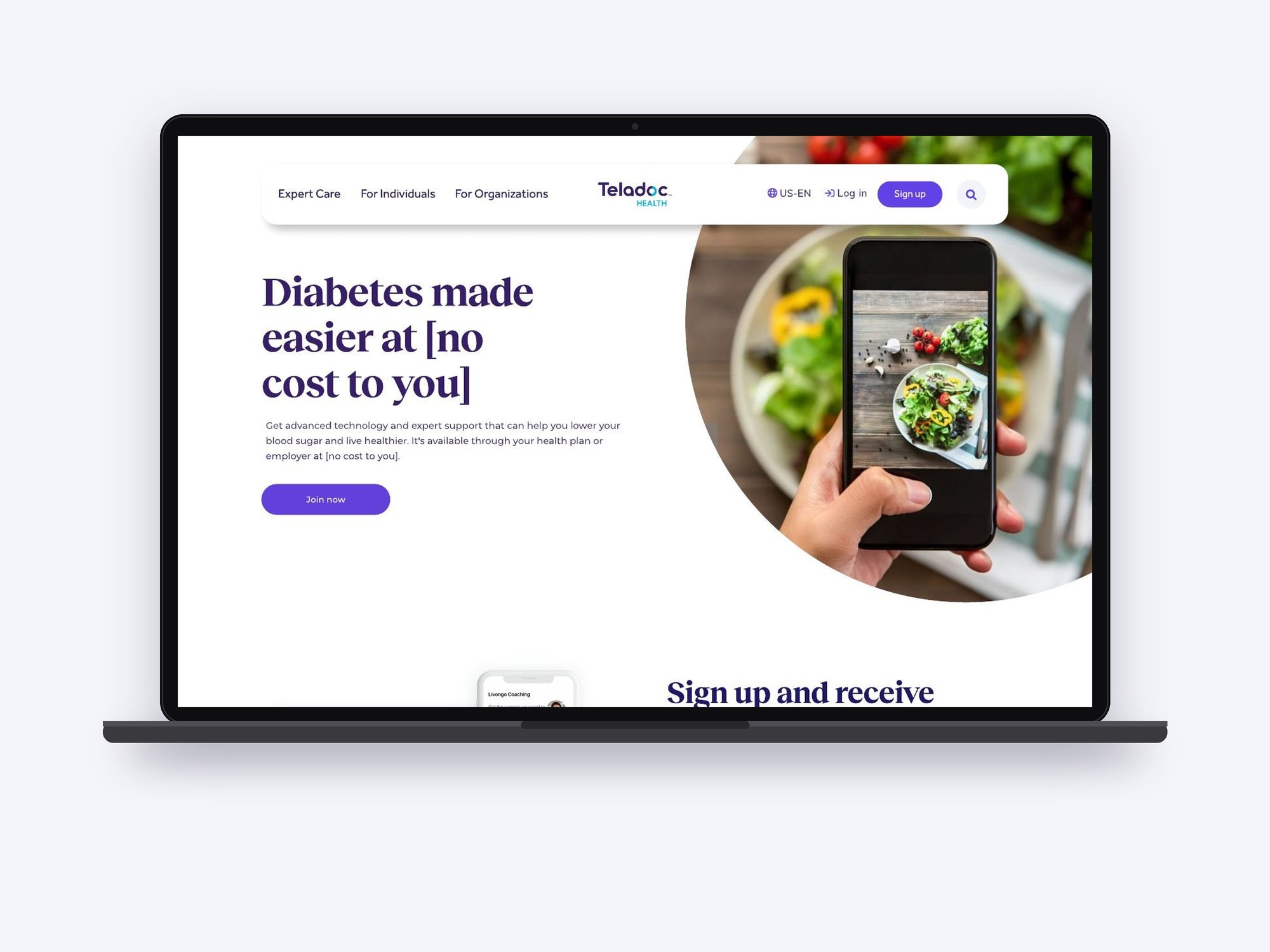 Diabetes Flex landing page on a laptop