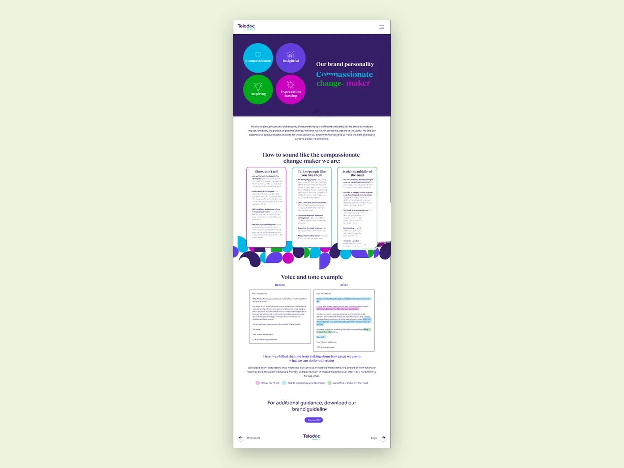 New brand site: Tone and voice page